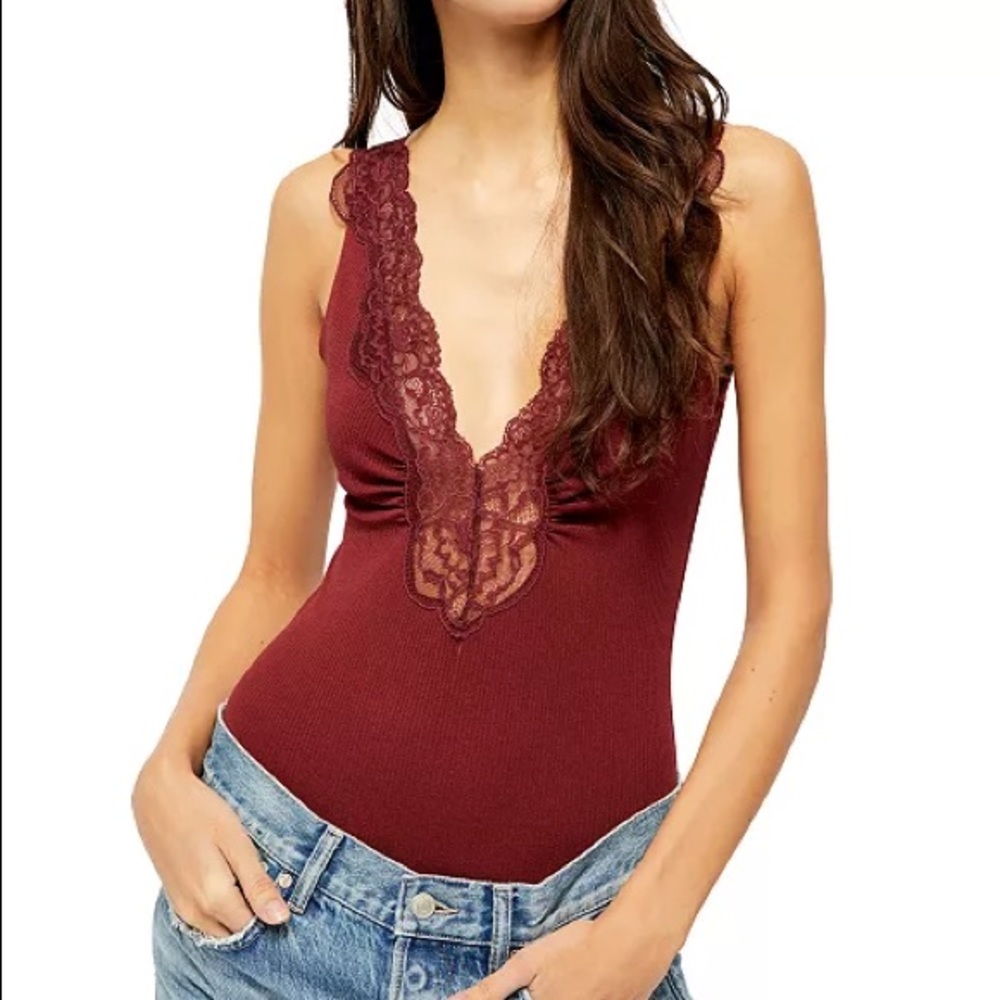 Free People First Call Lace BodySuit Wine Purple